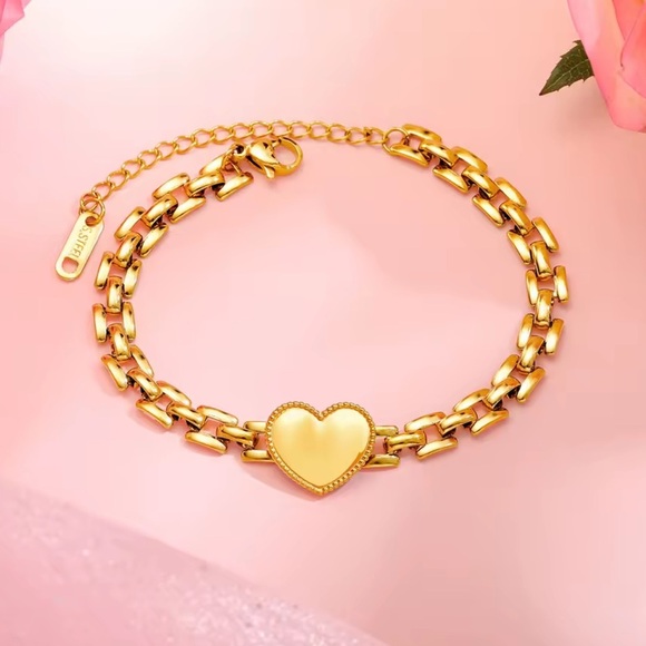 New! Women stainless steel Gold plated Heart charm Bracelet - Picture 4 of 5